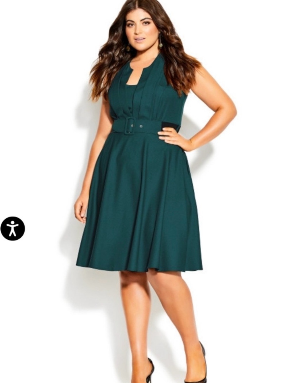 City Chic Teal Plus-Size Belted A-Line Midi Dress
